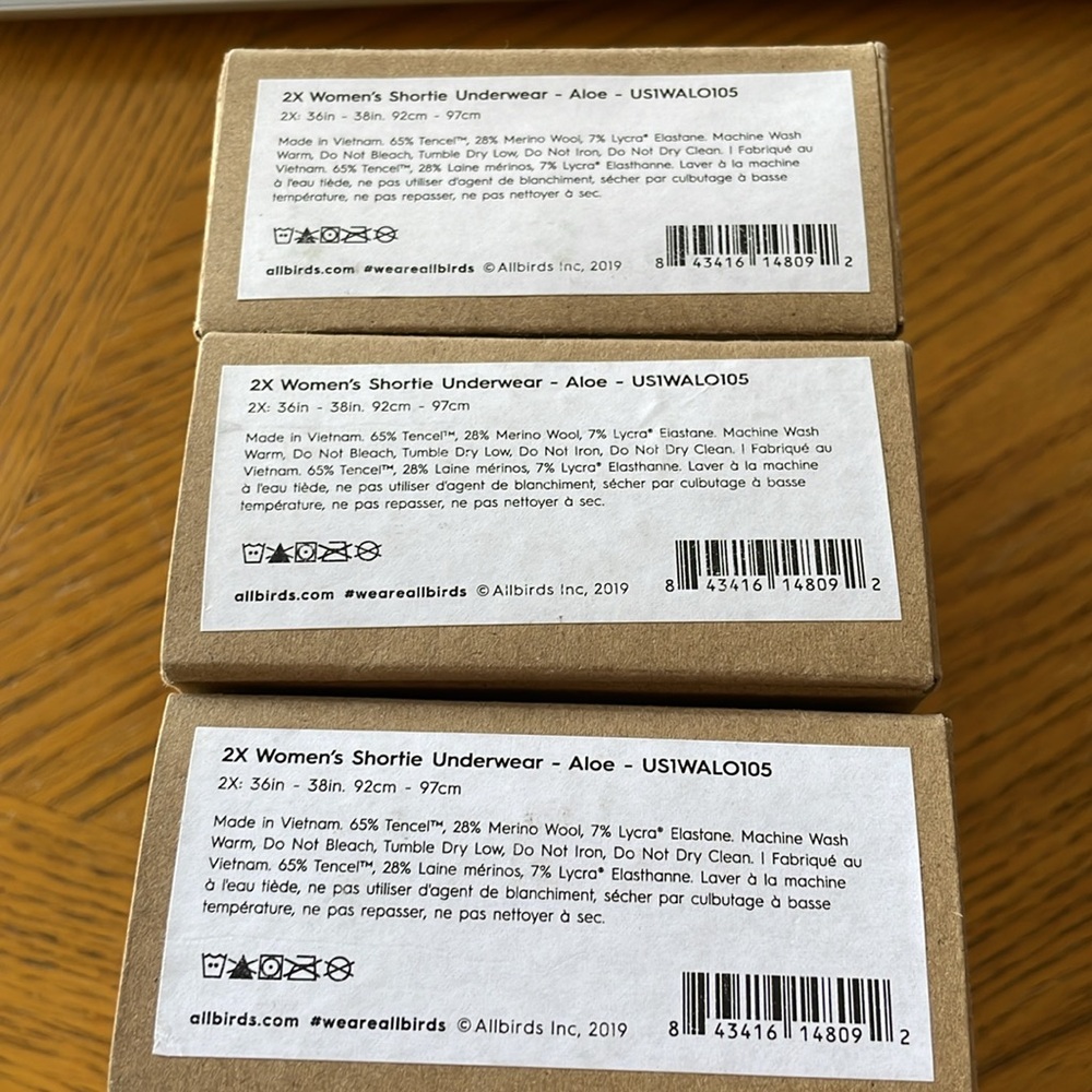 3 Allbirds Women’s Shortie Underwear Aloe Size 2X / XXL All 3 are NEW in Boxes - Picture 4 of 4